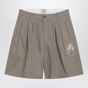BRAIN DEAD Pleated Shorts with Embroidered Graphic Men Beige Pants